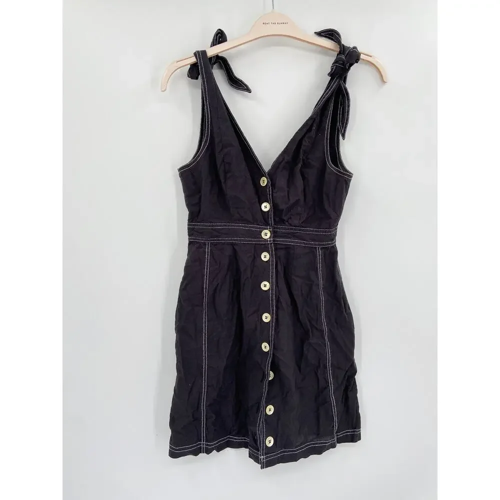 Free‎ People London Town Overall Tie Shoulder Strap Button Front Black Dress NWT
